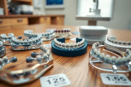 Fogszabályzók különböző típusai az orvosi rendelőben.