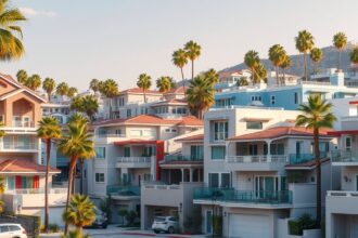 Modern házak Los Angelesben pálmák között