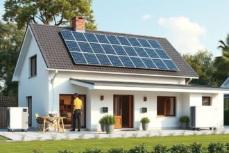 Családi ház napelemekkel és hőszivattyúval a tetőn