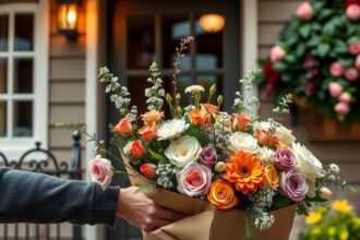 Házhoz szállított virágcsokor, színes virágokkal