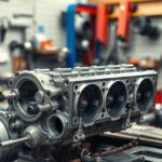 Felújított hengerfej az autószerelő műhelyben