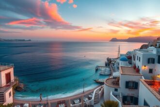 Gyönyörű görög szigetek naplemente tengerparti látvány