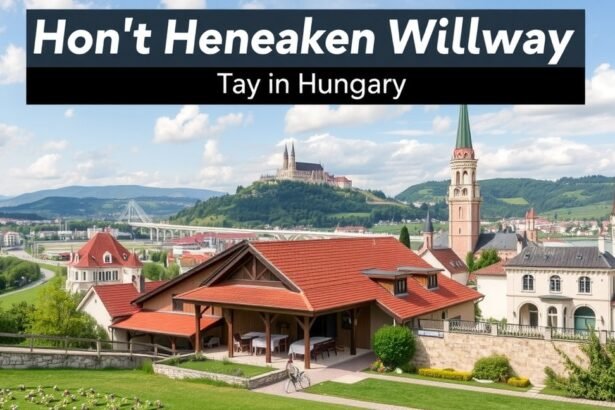 Gyönyörű táj, házak és hegyek a hétvégi kiruccanáshoz Magyarországon.