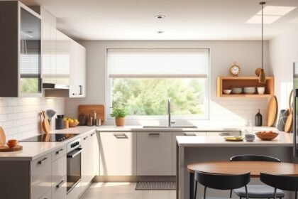 Modern IKEA konyha világos berendezéssel és étkezővel.