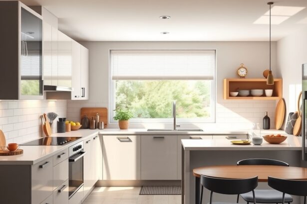 Modern IKEA konyha világos berendezéssel és étkezővel.