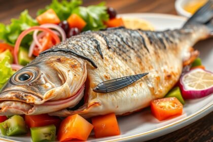 Ínycsiklandó sült hal friss salátával tálalva