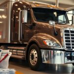 Új kamion bemutatóteremben, költségbecslés mellett.