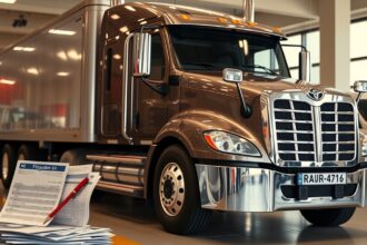 Új kamion bemutatóteremben, költségbecslés mellett.