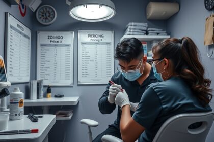 Fülbelövés folyamata egy szalonban, szakemberek által végzett eljárás.