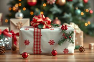 Karácsonyi ajándékcsomag ünnepi díszítéssel