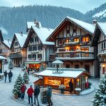 Adventi vásár festői osztrák faluban havas tájban