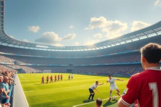 Foci kezdőrúgás egy teltházas stadionban