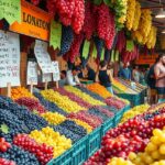 Friss szőlő választék a piacon, szín és fajta szerint.