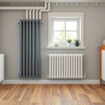 Modern fűtésrendszer radiátorokkal és okos termosztáttal