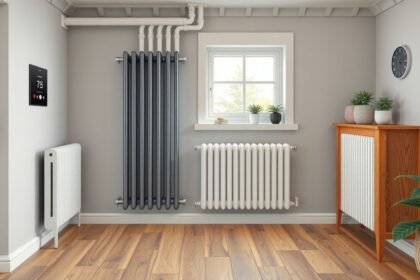 Modern fűtésrendszer radiátorokkal és okos termosztáttal