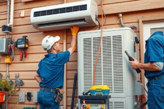 Klíma beszerelése munka közben szakemberek által.