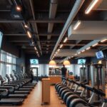 Modern edzőterem belső tér Budapesten, kardió gépekkel és fitnesz berendezésekkel.