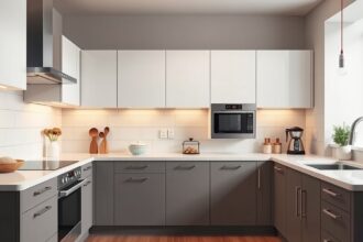 Modern konyha beépített gépekkel és eszközökkel