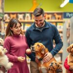 Két ember kutyákkal egy állatkereskedésben gazdaságos kutyatartásról