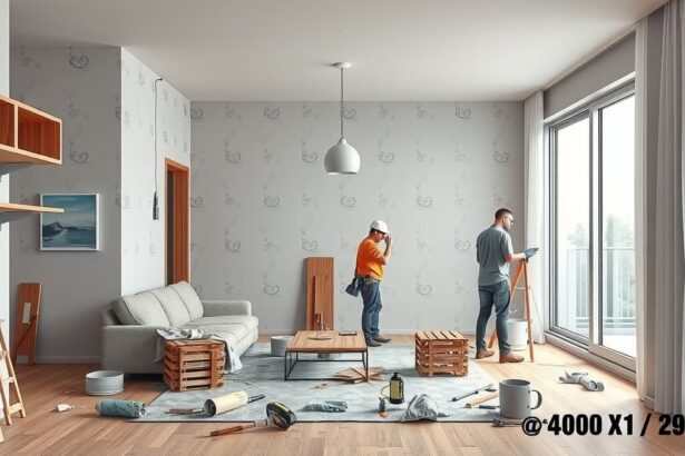 Lakásfelújítási munkálatok egy modern nappaliban