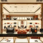 Luxus Louis Vuitton táskák a boltban, különböző modellek és stílusok.