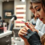 Gél lakkozás folyamat egy szépségszalonban.