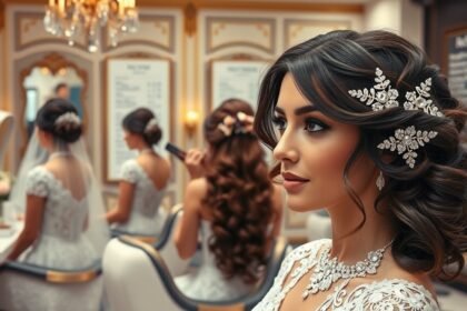 Menyasszonyi frizura készítése esküvői stílusban.