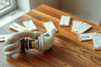 Műláb protézis ára különböző opciókkal a faasztalon.