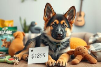 Németjuhász kutya játékokkal és árjegyzékkel