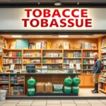 Nemzeti dohánybolt bemutató, különféle dohánytermékekkel.