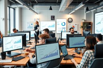 Online marketing ügynökség munkatársai analitikát elemző megbeszélésen