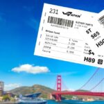 Repülőjegyek Amerika felé, Szabadság-szobor és híres hidak háttérben.