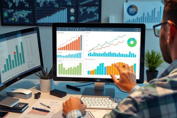 SEO analitika grafikonok számítógépen, digitális marketing