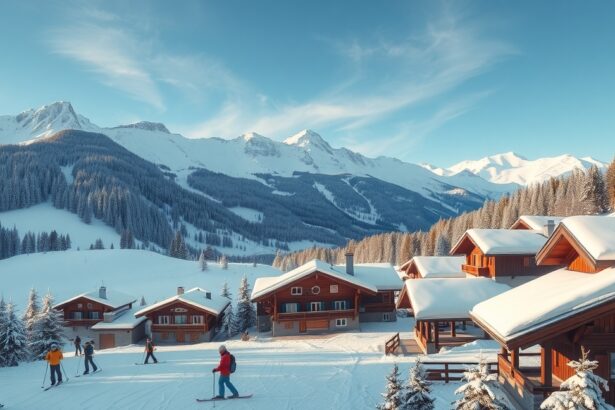 Síelők a hóval borított osztrák hegyekben