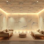 Modern sószoba kialakítás kényelmes bútorokkal és világítással