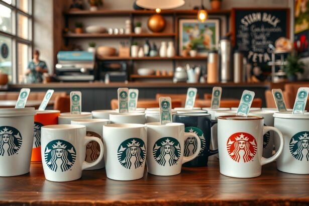 Starbucks bögrék különböző színekben és méretekben egy asztalon