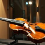 Stradivari hegedű kiállításon, éles fénynél