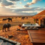 Luxus szafari Tanzániában, elefántok a háttérben