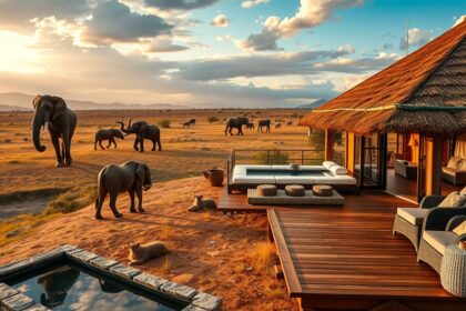 Luxus szafari Tanzániában, elefántok a háttérben