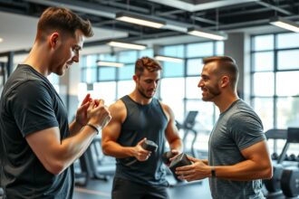 Pályakezdő személyi edzők beszélgetnek a konditeremben.