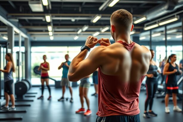 Személyi edzés modern edzőteremben, emberek edzenek.