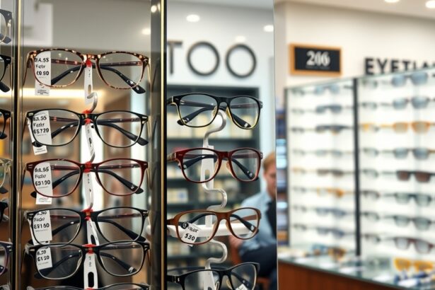 Szemüvegek választéka egy optikai boltban.