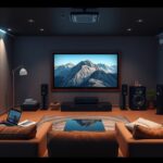 Modern házimozi rendszer otthonos környezetben.