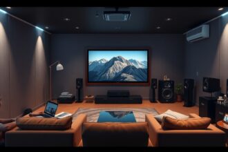 Modern házimozi rendszer otthonos környezetben.