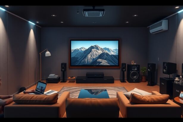 Modern házimozi rendszer otthonos környezetben.
