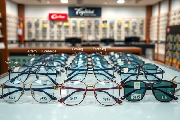 Szemüveglencsék különböző árakkal a boltban