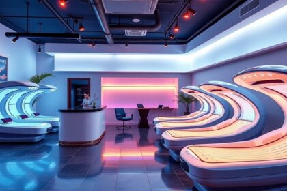 Modern szolárium berendezések egy elegáns stúdióban