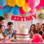 Születésnapi buli barátokkal és tortával