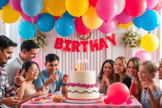 Születésnapi buli barátokkal és tortával