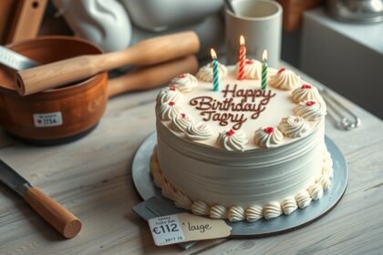 Születésnapi torta zöld és kék gyertyákkal, árja €112, díszítve.